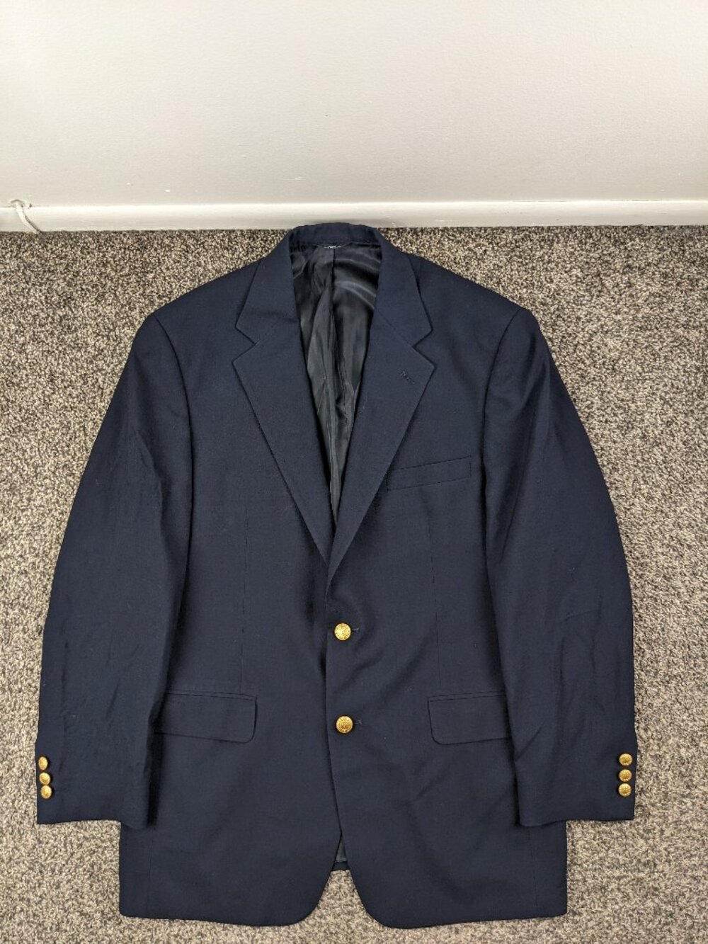 Vintage 2003 Brooks Brothers Blazer Wool Gold Button Navy Blue 42R